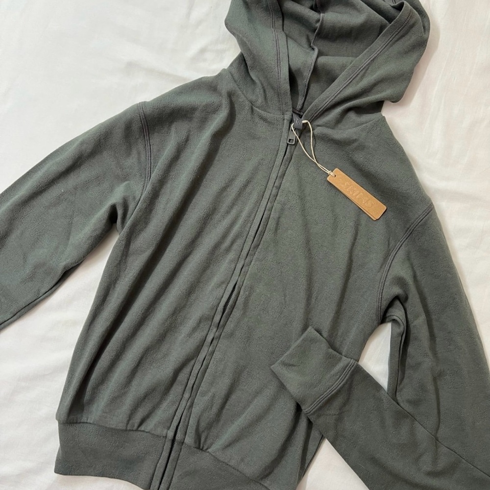 SKIMS Logo Pointelle Full Zip Up Hoodie Jacket